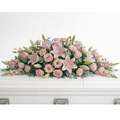 Blush Tribute Casket Flowers - Pink roses, lilies and snapdragons casket arrangement