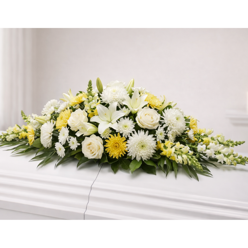 White & Gold Remembrance Casket Flowers